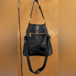 Steve Madden Bucket Hobo Bag Black w Imitation Snake Skin Buckle Shoulder Strap